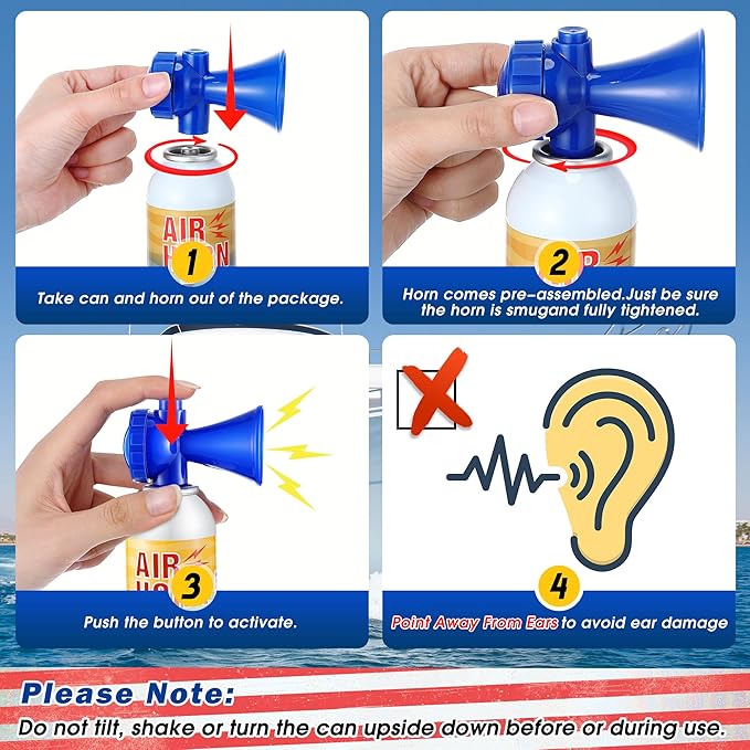 2 Pack 3.5oz Large Air Horn, 122DB Very Loud Air Horns Can, Marine Boat Horns for Safety, Meet Coast Guard, Fog Blow Horn Boat Accessories, Ideal for Boating, Camping, Hiking