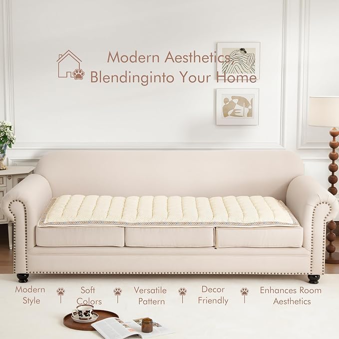 Couch Cover for Sofa, Sectional Couch Cover for Dogs, Sofa Cover Washable, Cushion Cover Blanket Pad Bed Mat for Pets, Chenille Furniture Protector, White, 27.6x59in
