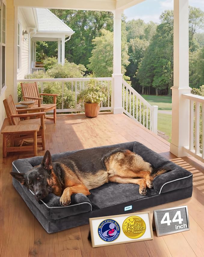 OhGeni Orthopedic Extra Large Dog Bed Couch, Memory Foam, 44-inch (Black) | Waterproof Pet Bed with Machine-Washable Removable Cover & Soft Comfortable Fabric