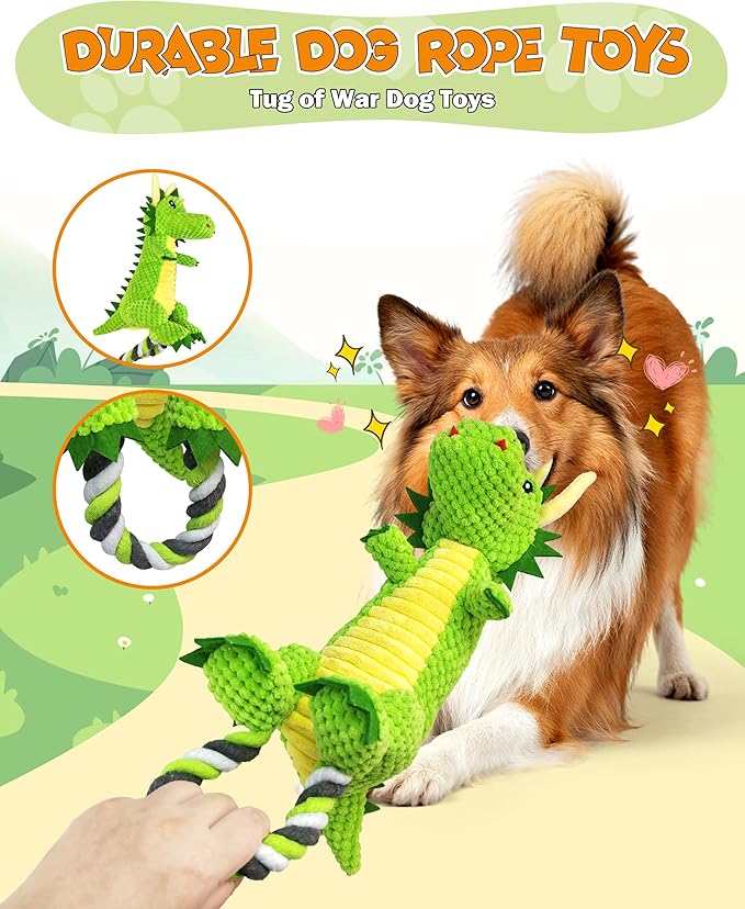 Jeefome Interactive Squeaky Dog Chew Toy,Plush Dog Rope Toys for Small Medium and Large Dogs,Tug of War Dog Toys to Keep Them Busy,Training Reward Gift,Teeth Cleanin