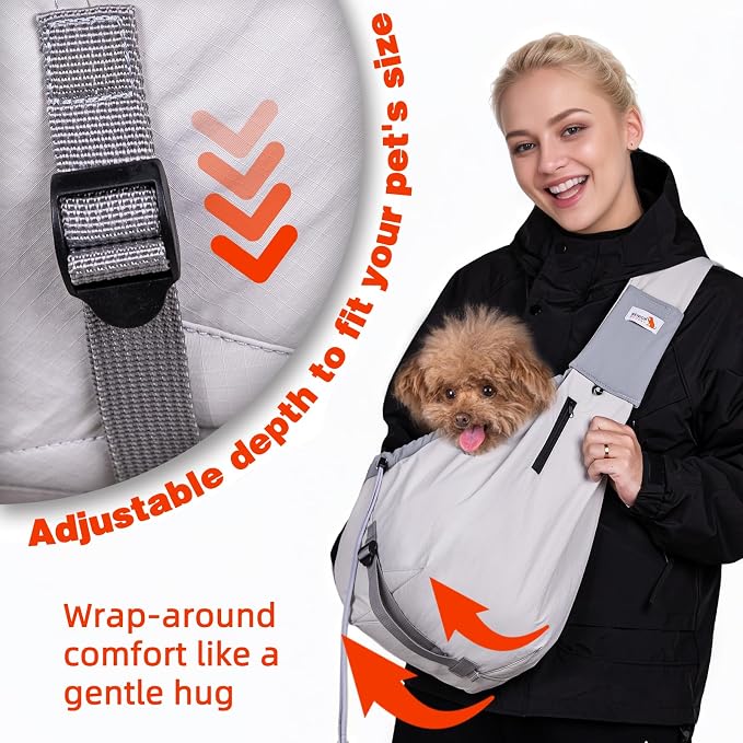 Dog Carrier Sling, Dog Carriers for Small Dogs Up to 20lbs, Grey | Puppy Sling, Cross Body Carrying Bag, Soft Front Pouch, Adjustable Shoulder Strap, Breathable Mesh Pet Backpack for Hiking