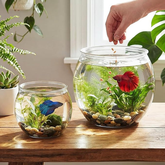 Geelin 2 Pcs 1.5 Gallon + 0.8 Gallon Plastic Fish Tank Large Bowl Shatterproof with Crystal Clear Clarity for Terrarium, Flower Vase Centerpiece Gift for Fish Lovers
