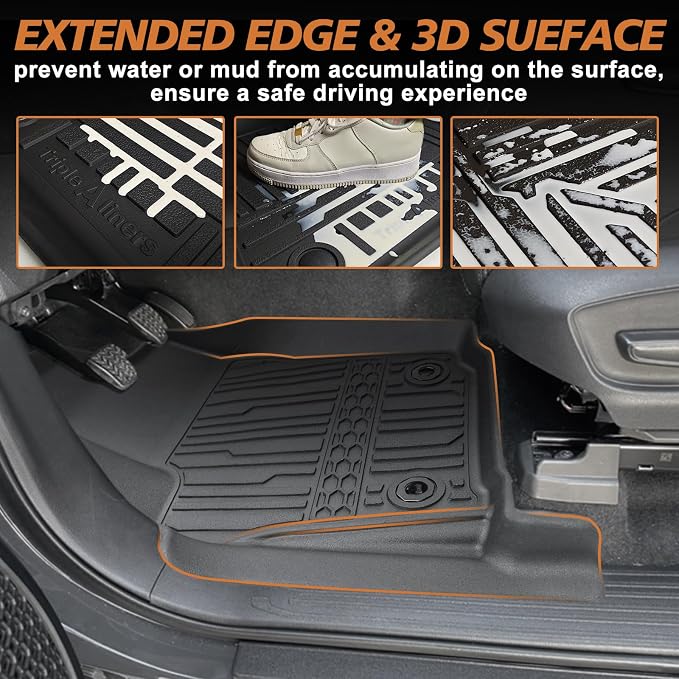 TripleAliners for Tacoma 2024 2025 2026 Double Cab Floor Mats (Fit Manual Trans ONLY) All Weather Floor Liners Compatible with 2024+ Toyota Tacoma Accessories Front & Rear Mats(Not for Hybrid/Auto)