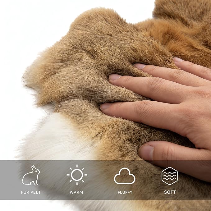 Craft Rabbit Fur Pelt Skin Genuine Tanned Animal Hide with Sewing Quality Leather 12" by 14" for Decoration DIY Crafts Cat Dog Toys Fur Fabric（5Pcs, Straw Yellow）