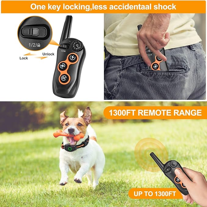 Dog Training Collar, IPX7 Waterproof Dog Training Collar with Remote Range 1300ft, 3 Training Modes, Beep, Static, Vibration, Rechargeable Electric Training Collar for Small Medium Large Dogs (Black)