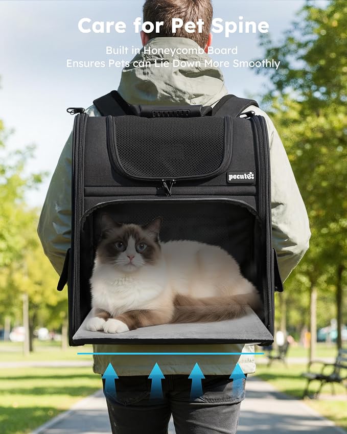 pecute Dog Backpack Expandable, Cat Carrier Backpack Breathable, Large | Durable Oxford Cloth, Lockable Zipper,Use for Pet Under 15 lbs to Travel