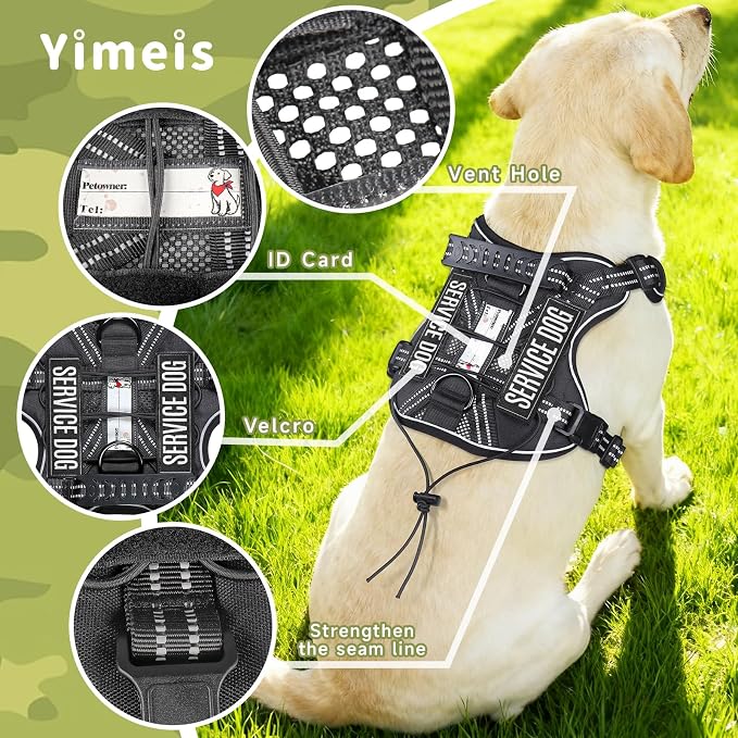 Service Dog Tactical Vest Harness and Leash Set Small Sized Dog Emotional Support- Tactical Dog Harness Training Collar with Name (Black, S)