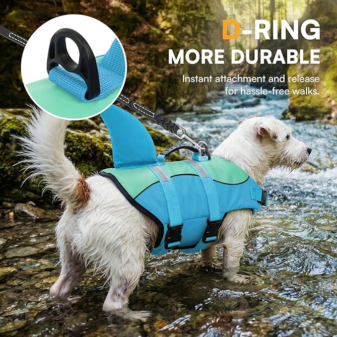 Shark Dog Life Jacket, Dog Life Vests for Boating, High Buoyant Pet Life Vest for Swimming, Adjustable Easy On Cat Life Jackets for Small, Medium, Large Dogs (Pool Blue,XL)