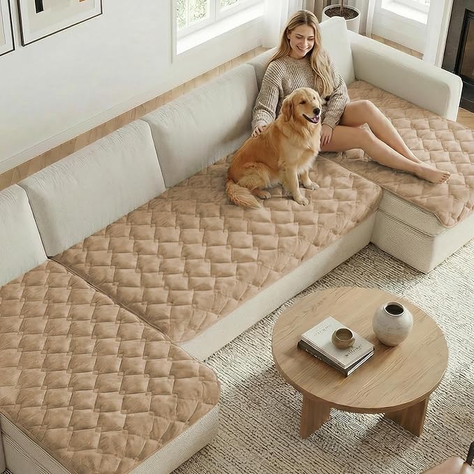 H.VERSAILTEX Chenille Couch Cover for Dogs Washable Soft Fuzzy Loveseat Covers Sectional Sofa Cover Thick Pet Couch Cover Protector Non-Slip Dog Bed Cover(Khaki, 28" x 67")