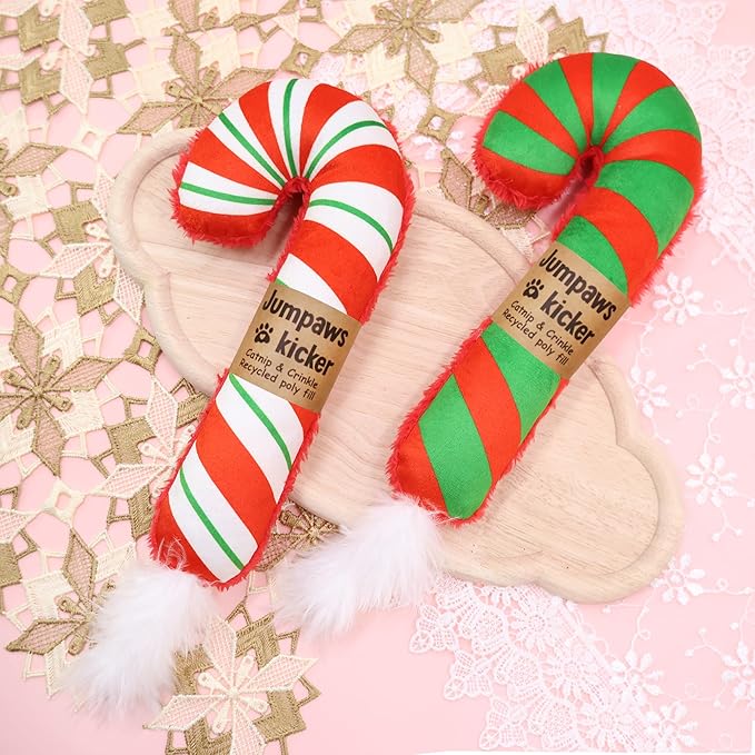 Lot de 2 jouets à herbe à chat interactifs naturels, jouet à mâcher résistant aux morsures, accessoires pour chats d'intérieur, canne de Noël