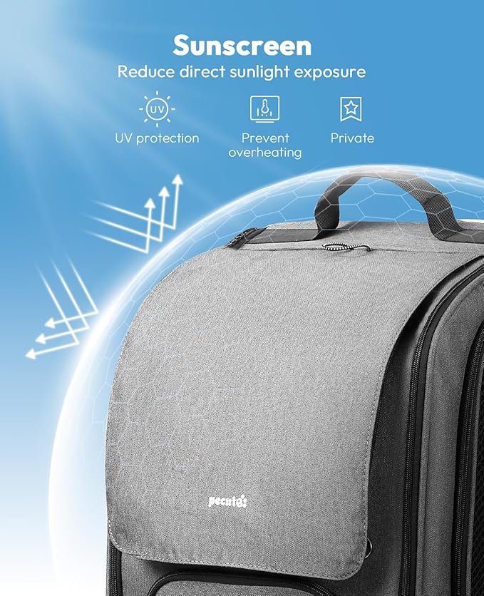 Pecute Cat Backpack Carrier,Large Space Dog Backpack,Ergonomic,Gray | Sunshade Curtain,Transparent Window,Safety Rope,Sturdy,Large Mesh on Both Sides for Breathability,Suitable for Outdoor,Vet