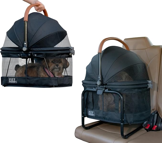 Pet Gear No-Zip View 360 Pet Carrier & Car Seat, 20", Onyx | Booster Seat Frame, Mesh Ventilation, Push Button Entry, No Tools Required, For Small Dogs & Cats