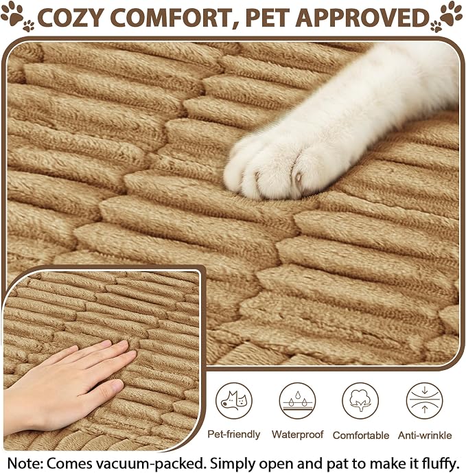 FUANGUI Waterproof Couch Cover Sofa Cover for Dogs and Pets Sofa Protector | Non-Slip Washable Fuzzy Soft Cat Bed Sofa Slipcover for 2-3 Cushion Couch Sofa Pet Friendly, Camel, 27.6" x 82.7", 1 pcs