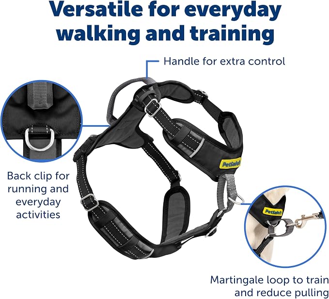 PetSafe Easy Walk Comfort No Pull Dog Harness, Black, Large | Stops Pulling on First Use with Front Martingale Loop, Full-Body Padding, 5-Point Adjustable Fit