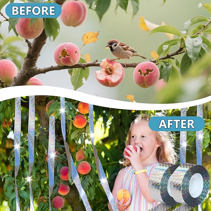 Bird Scare Tapes 262FT Reflective Flash Tape for Birds, Bird Scare Device Double Side Ribbon Scare Birds Away for House, Garden, Yard, Orchard, Patio, Outdoor (Pack of 2)