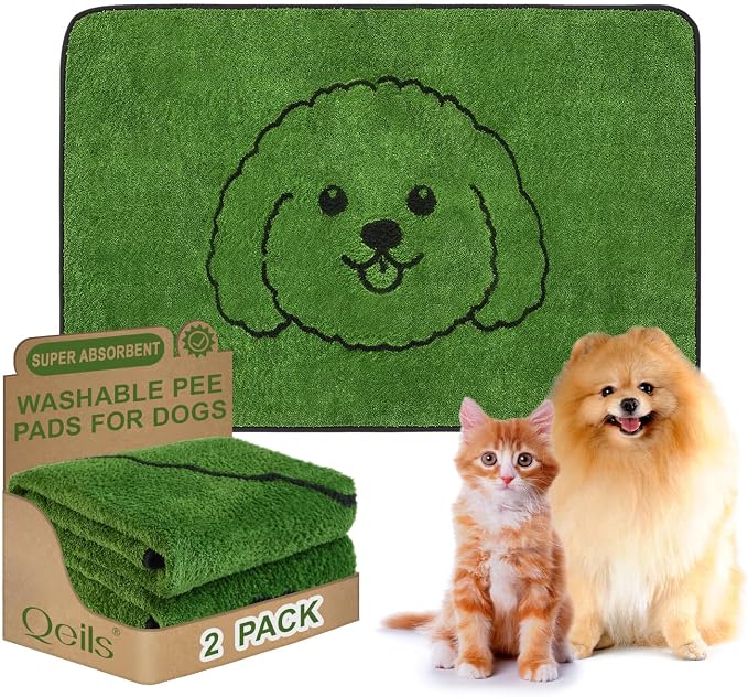 Reusable Puppy Pads , Washable Pee Pads for Dogs 36" x 24" 2 Pack | Super Absorbent & Leakproof Potty Training Pads, Plush Grass-Look With Non-Slip Backing For Crates, Playpens & Small Pets