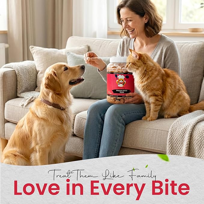 Tuna Cat Treats, 100% Wild Caught | Freeze Dried Dog Treats, High Protein | Grain-free, Single Ingredient Cat & Dog Food Toppers | No Additives or Preservatives | Inspected & Tested in USA | 7.4 oz