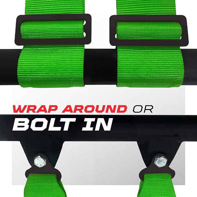 1pc 50 Cal Green 4 Point Harness 2in Straps, Racing Harness Seat Belt | Ultra Kush padding, Push Button quick release hardware. Universal Fit for UTV, RZR, race car.