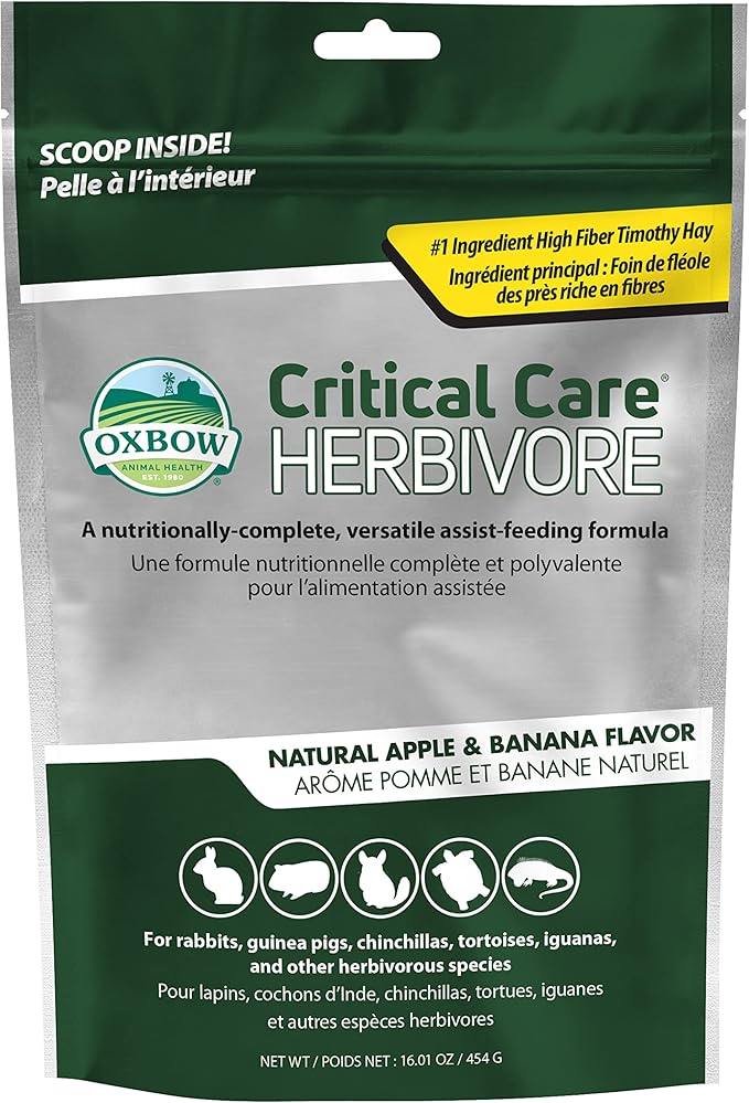 Oxbow Critical Care Herbivore, Emergency Rabbit & Guinea Pig Food, Natural Apple Banana Flavor, Critical Care Herbivore, Assist Feeding Formula for Pets, 454 gram bag