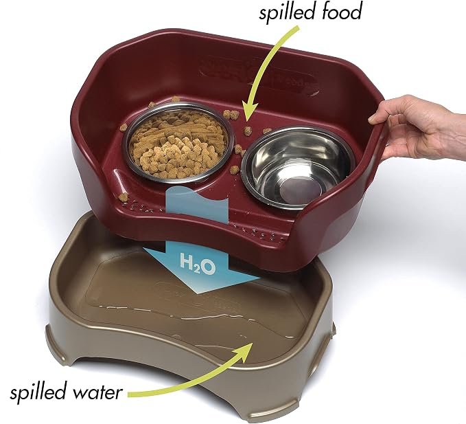 Neater Feeder Deluxe Mess-Proof Elevated Dog Bowls for Medium Dogs (19–40 lbs), 2 Height Adjustable (10” & 12.5”) No-Spill Raised Dog Bowl Stand, Stainless Steel Food Bowl Set, Made in USA, Cranberry