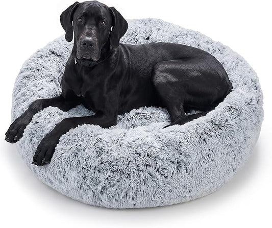 JOLLYVOGUE Dog Beds Large Sized Dog, Calming Anti-Anxiety Dog Bed, Fluffy Donut Cushion for Extra Large Pets (45")