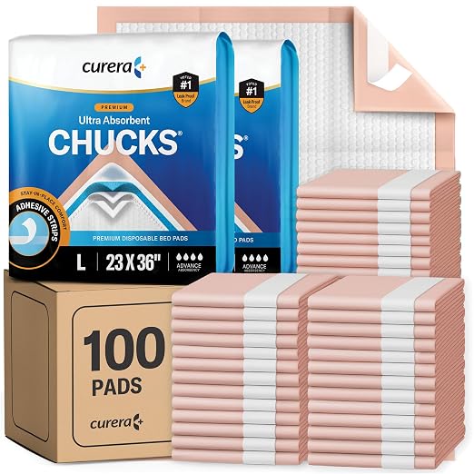 Chucks® Premium Disposable Underpads 23”x36” Ultra Super Absorbent Chux Incontinence Bed Pads Disposable Adult with Adhesive Tape, Pee Pads Pet Training Pads Large 23x36 [100-Pack]
