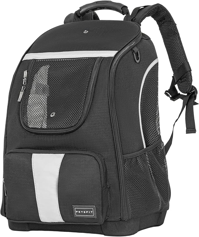 Petsfit Pet Dog Carrier Backpack with Upgraded Weight Reduction Design, Cat Dog Backpack with Large Ventilations, Easy-Fit for Traveling Hiking Camping for Small Medium Dogs and Cat, Black