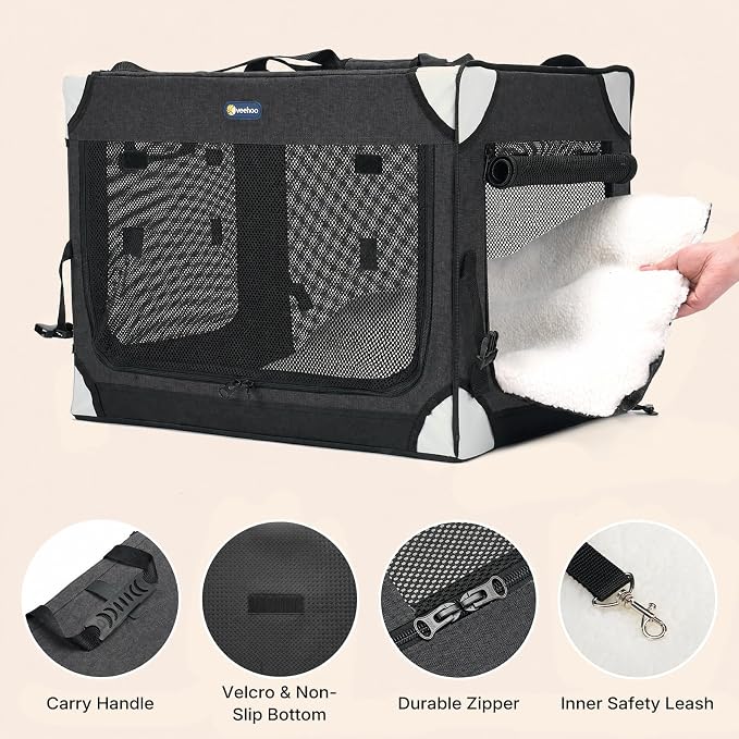 Veehoo Extra Large Cat Travel Carrier with Litter Box for 2 Cats, 48 inch Collapsible Dog Crate for Small Medium Dogs, 2 in 1 Cat Pet Puppy Kitten Foldable Car Carrier Soft Sided for Road Trip, Black
