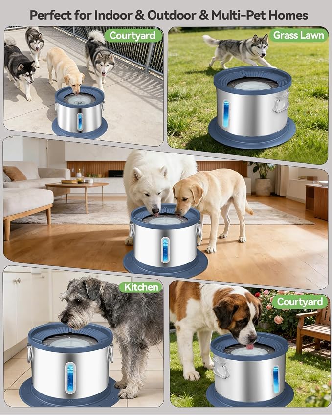 UPSKY 14L No Spill Dog Water Bowl, Spill Proof Slow Drinking for Large Dogs | Extra-large Capacity, 304 Stainless Steel, Dual-suction Anti-slip Base, Floating Disk, Water Window, For Messy Drinkers, Blue