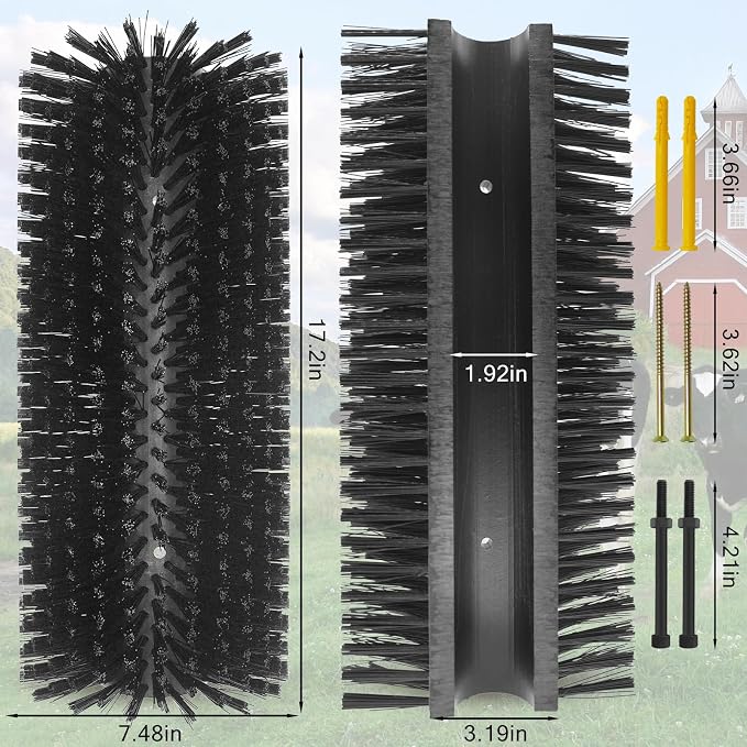 4PCS Livestock Scratching Brush Goat Scratching Tool Post Massage Grooming Brush with 8 Screws for Animals Back Scratcher Itch Brushes for Cattle, Sheep, Horses, Pigs,Cow (4, Black)
