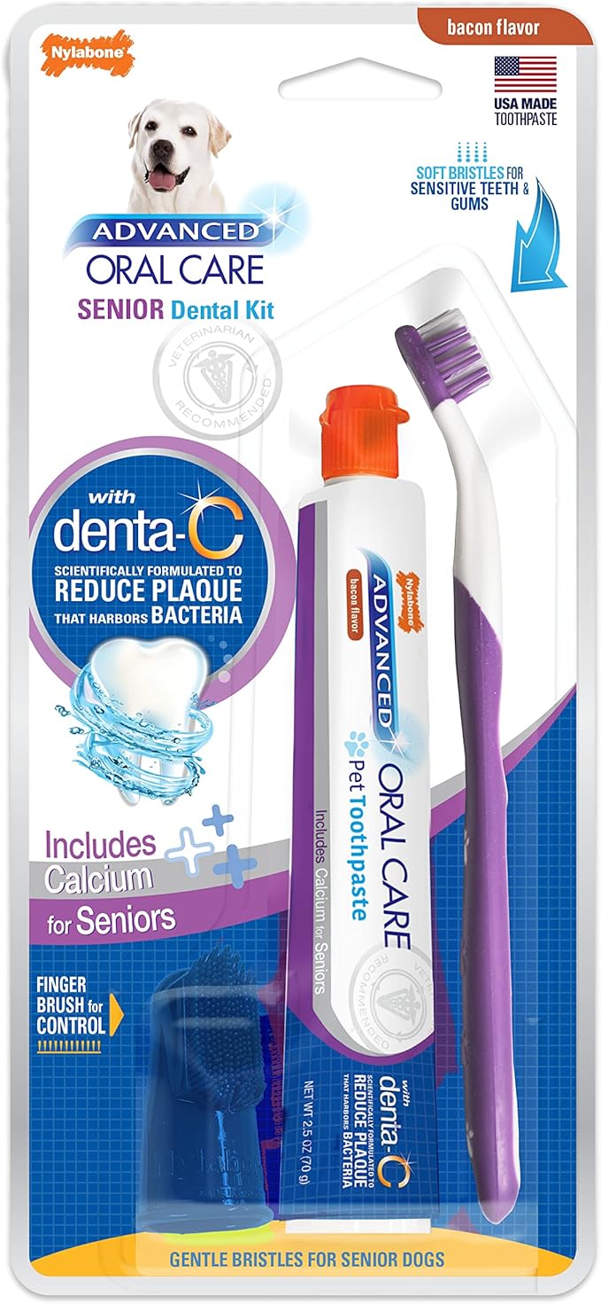 Nylabone Advanced Oral Care Senior Dog Dental Kit Bacon Flavor Small