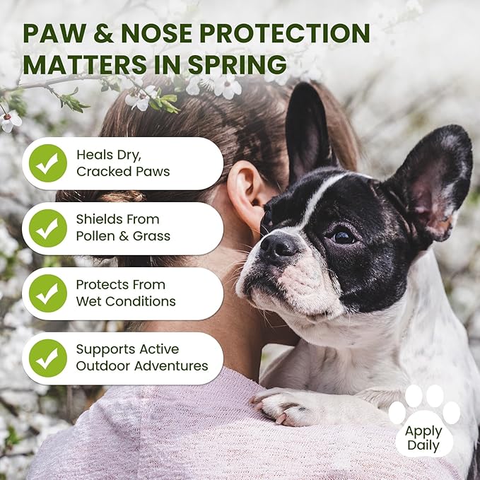 PawSono Lick-Safe Dog Paw & Nose Balm with Coconut Oil | All-Natural Moisturizer & Soother for Dry, Cracked Pads & Snout | Heat & Cold Pavement Protection Wax, Nose Butter for Bulldogs (2.1 oz / 60 g)