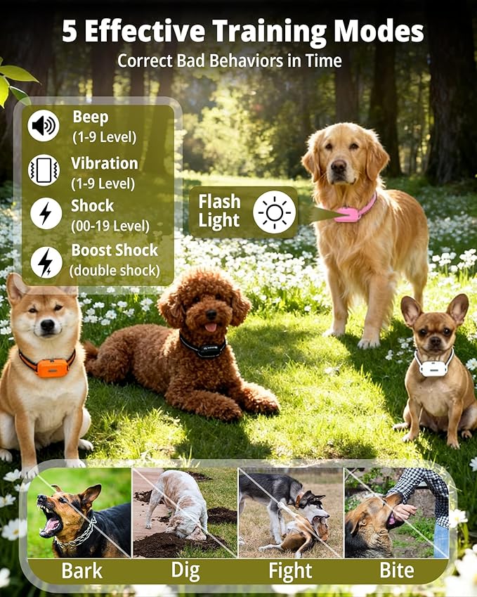 Shock Collar for Dogs 3 Pack (5–150Lbs), 4400FT Waterproof Electric Dog Collar with Light 5 Training Modes Rechargeable 3 Dog Training Collar with Remote Control, E collars for Small Medium Large Dogs