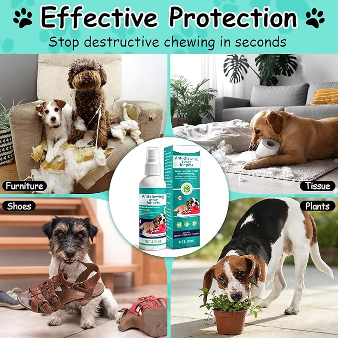 No Chew Spray for Dogs -Bitter Apple Spray for Dogs to Stop Chewing Licking of Furniture, Shoes, Bandages, Dog Training & Behavior Aids Spray, Indoor Outdoor