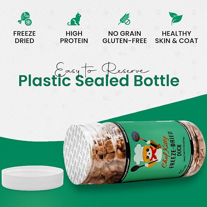 Duck Dog Treats | 100% Human Grade Freeze Dried Cat Treats, Single Ingredient | High Protein Cat & Dog Food Toppers | No Additives or Preservatives | Inspected & Tested in USA | 1.5 oz