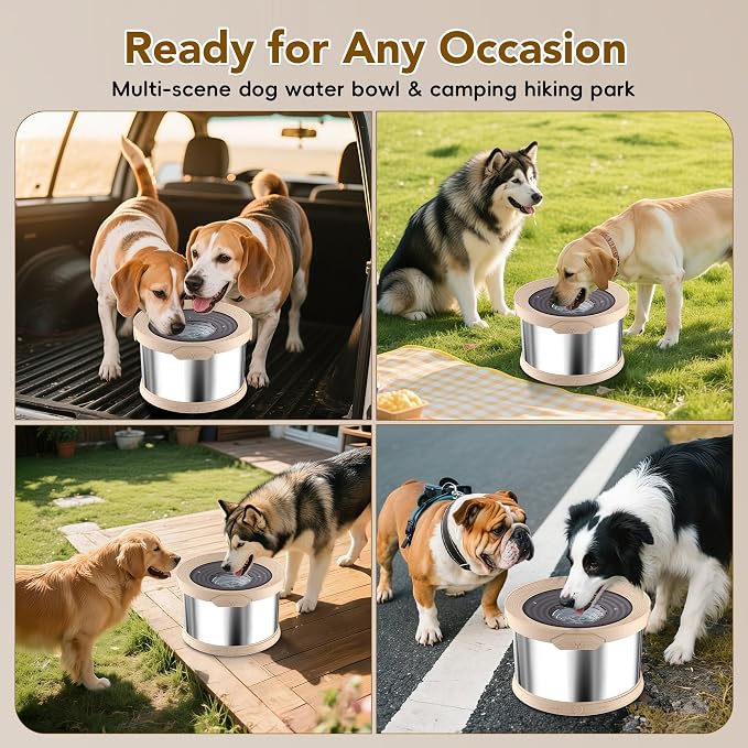 UPSKY 12L Dog Water Bowl No Spill Stainless Steel for Slow Drinking Beige | Large Capacity, Spill-proof, Non-slip Design, Durable, For Large Dogs, Messy Drinkers & Multi-pet Homes, Outdoor / Indoor
