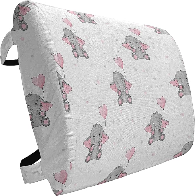 Ambesonne Animal Cartoon Lumbar Back Support Pillow, s Holding Heart Shaped Pink Balloons Girlish Design, High Density Foam for Office Chairs Car Seats, 14" x 13", Pink White