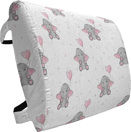 Ambesonne Animal Cartoon Lumbar Back Support Pillow, s Holding Heart Shaped Pink Balloons Girlish Design, High Density Foam for Office Chairs Car Seats, 14" x 13", Pink White