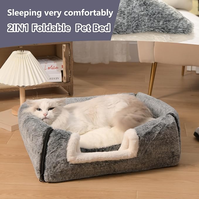 cat Bed cave-cat beds for Indoor Cats,Soft and Comfortable Cute cat House,with Removable Washable Cushioned Pillow,Enclosed pet Bed,Kitty cat hut、Hideaway,Small Large Dog Tent (Dark Grey)