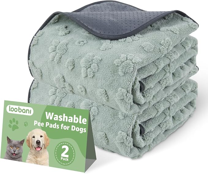 LOOBANI Washable Pee Pads for Dogs, Potty Training, 36"x24", 2-Pack | Super Absorbent Reusable Puppy Pads For Whelping, Crates, Floors, Couches, Waterproof, Leakproof, Non Slip