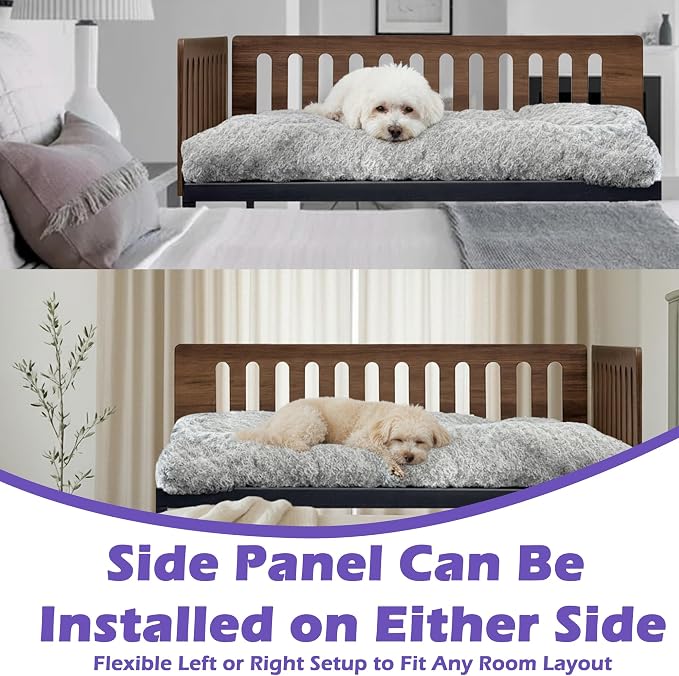 Beside Dog Bed,2 Panels Adjustable Height Dog Bunk Beds,25.6‘’x18.1‘’Metal Dogs Bed Frame with Removable Cushion,Medium (Medium)