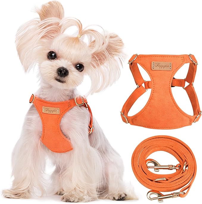 Puppytie xs Dog Harness with Multifunction Dog Leash,Soft Adjustable No Choke Escape Proof Pet Harness Vest,Orange,XS