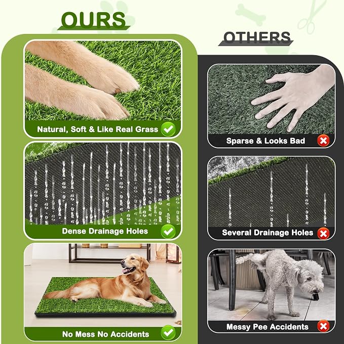 Dog Grass Pad with Tray, 23''X17'' Large Artificial Turf Grass Potty, Reusable Puppy Pee Pads for Dogs, Portable Dog Litter Box for Indoor/Outdoor Potty Training Toilet | Odorless artificial grass for dogs with Dense Drainage Holes, Dog Litter Box For ...