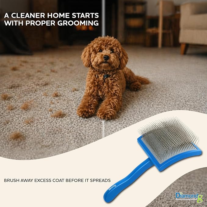 Diamondg Pet Slicker Brush for Dogs & Cats – Professional Grooming Brush for Shedding, Detangling & Coat Maintenance, Gentle Fine Wire Pins, Ergonomic Handle, Blue