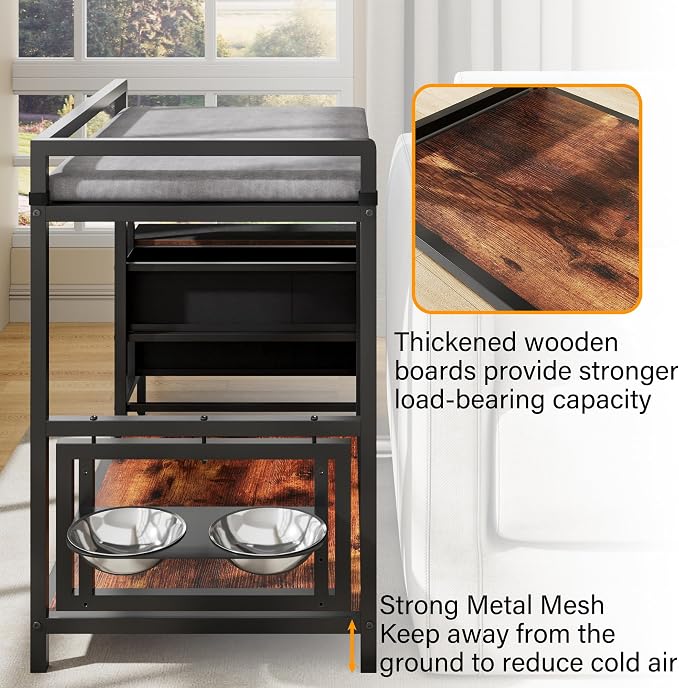 kepptory Dog Window Perch with 360° & Adjustable Raised Feeder, Pet Stairs Ramp with Seat with Stairs and Storage, Pet Bunk Bed with Small Pet Step