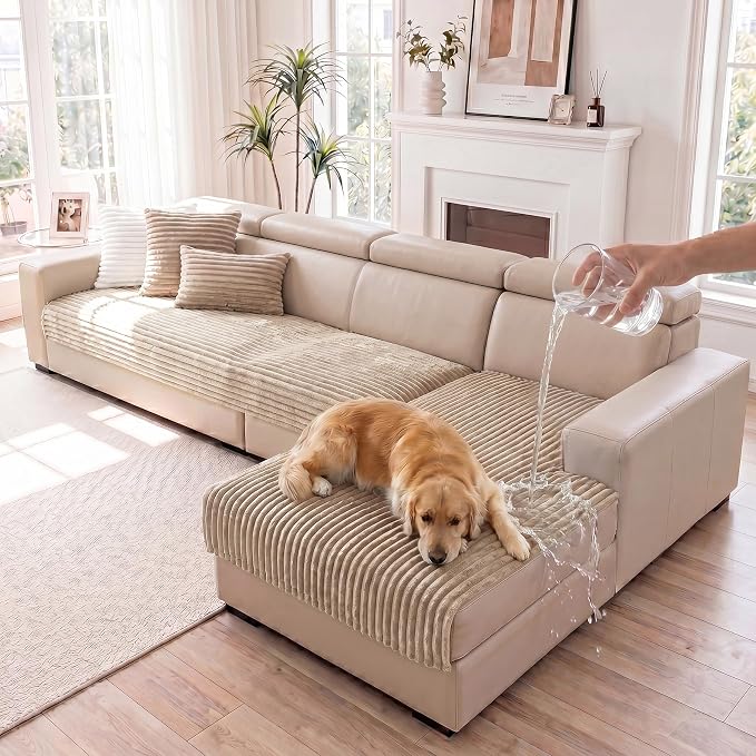FUANGUI 2 Pack Waterproof Couch Cover for Dogs for Sectional Sofa | Washable Pet Couch Covers for Pets, Non Slip 2 PCS L Shaped Sofa Slipcover, Sofa Covers for 3 Cushion Couch Sofa Pet Friendly