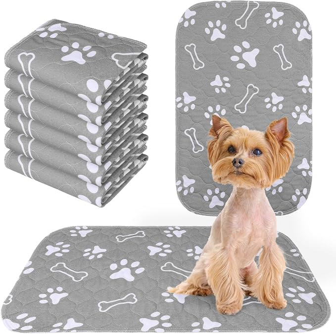 BEAUTYZOO 6 Pack Washable Pee Pads for Dogs,Reusable Puppy Pads 16x24 Gray | Waterproof Super Absorbent,Non Slip and Leak-Proof Against Urine,Whelping Pads Mats for Puppy Potty Training,Playpen,Crate