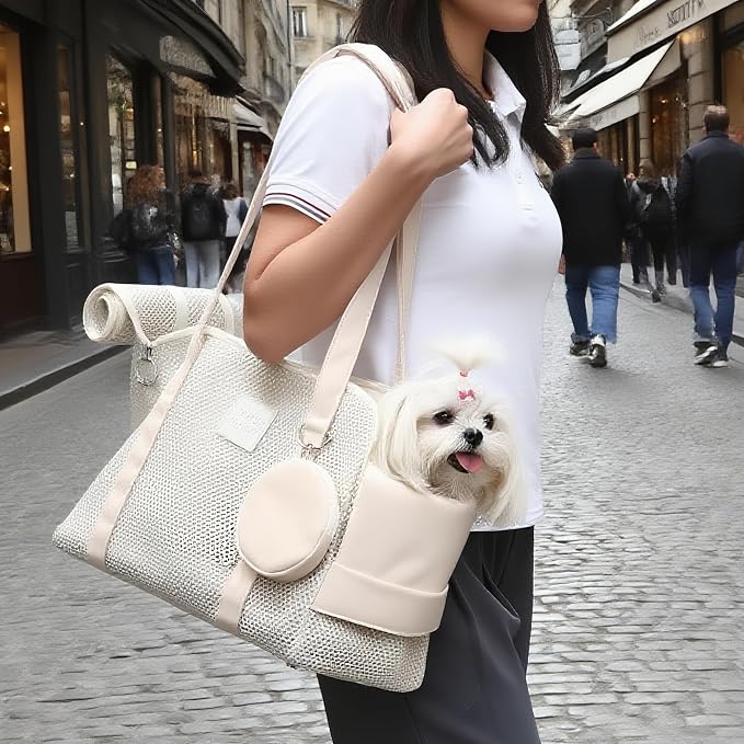 Pet Breathable Mesh Tote Bag, Pet Hands-Free Shoulder Bag,Dog and Cat Lightweight and Comfortable Pet Shoulder Bag, Pet Carrier Purse for Small Dog Cat（Can Hold 10 Pounds）