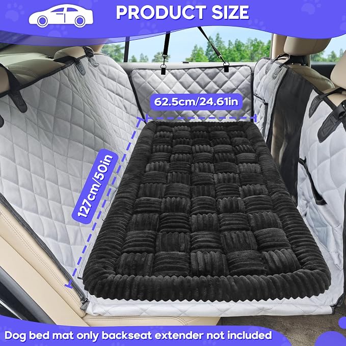 Dog Car Bed Mat Non-Slip Backseat Extender Dog Bed 50" x24.6" Black | Travel Bed for Dogs，Chew-Resistant, Easy Clean & Scratch-Proof, Comfort Design, Fits Trucks/Sedans/SUVs