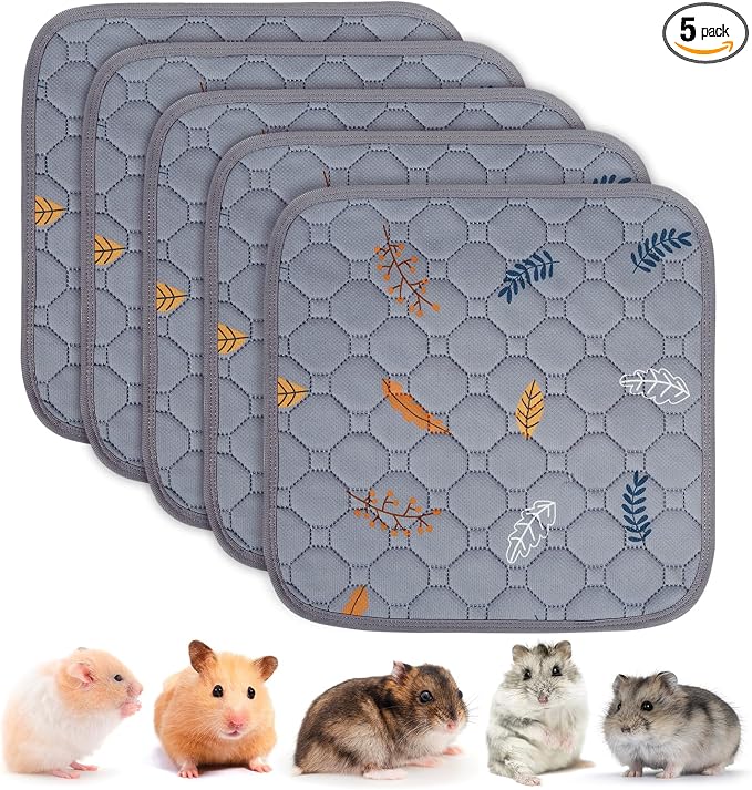 Sunheir Washable Pee Pads for Small Pet 5-Pack, Reusable Pet Training Pads Absorbent & Leak-Free, Waterproof Pee Pads for Dog Cat Rabbit Guinea Pig Hamster, Whelping Pad (Leaves - Light Grey, 12x12)